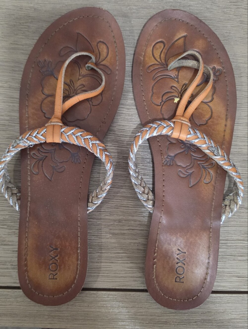 Roxy Brown Leather Braided Thong Sandals